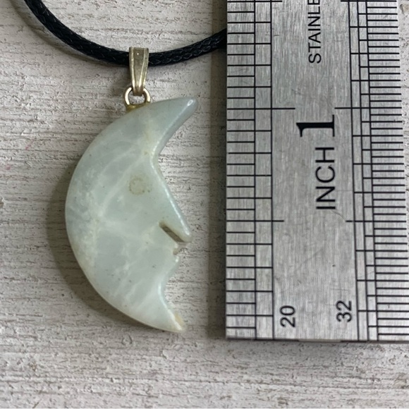Amazonite Moon Face Pendant Necklace Carved Gemstone Crescent Moon Cord Chain - Picture 6 of 7